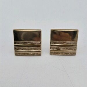 Vintage SWANK Golf Tone Cufflinks Square Wavy Lines Retro‎ Pair Gilt Brass Class